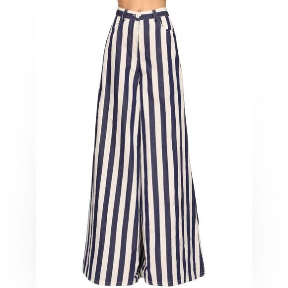 NWT SUNNEI maxi palazzo striped jeans in white blue - s